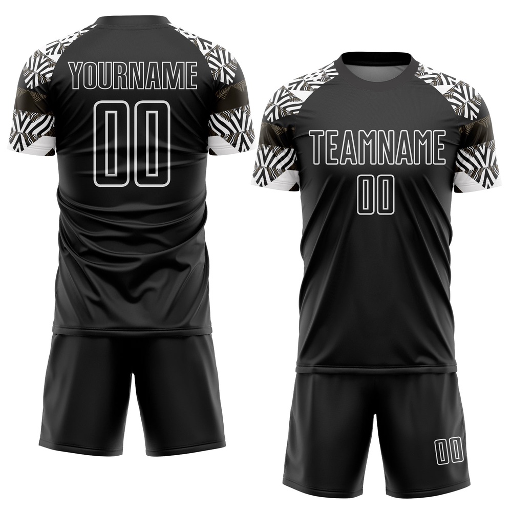 Black White Zebra And Geometric Pattern Sublimation Soccer Uniform Jersey, Custom Team Soccer Jersey Shirt