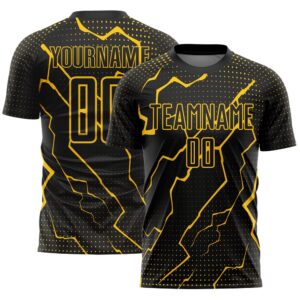 Black Yellow Lightning Sublimation Soccer Uniform Jersey,&hellip;