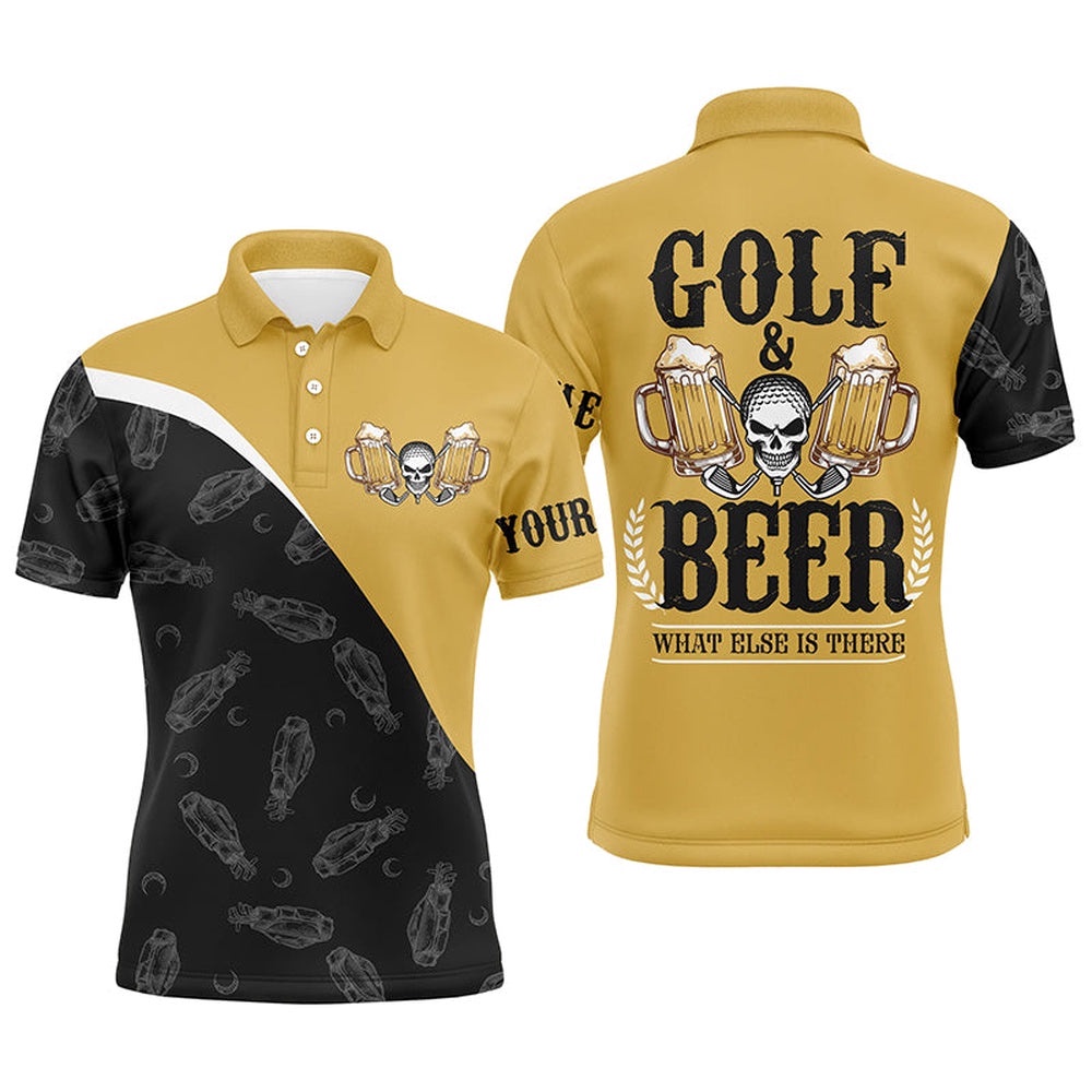 Black Yellow Men’s Golf Polos Shirts Custom Skull Golf And Beer What Else Is There, Golf Shirts For Men, Golf Polo Shirt, Golf Shirts