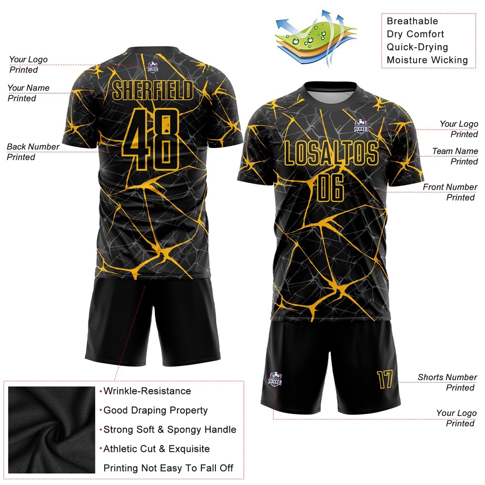 Black Yellow Sublimation Soccer Uniform Jersey, Custom Team Soccer Jersey Shirt