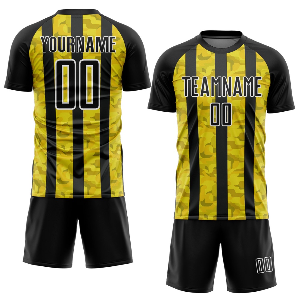 Black Yellow White Sublimation Soccer Uniform Jersey, Custom Team Soccer Jersey Shirt