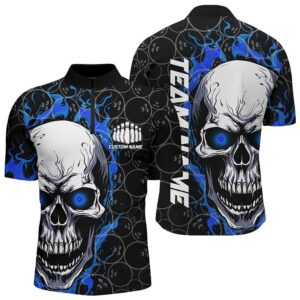 Blue And Black Skull Flame Bowling Shirts&hellip;