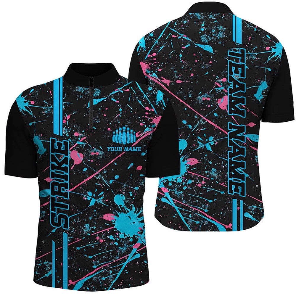 Blue And Pink Strike Bowling Team Shirts, Camo Bowling League Unisex Jersey, Custom Bowling Team Jersey Shirt