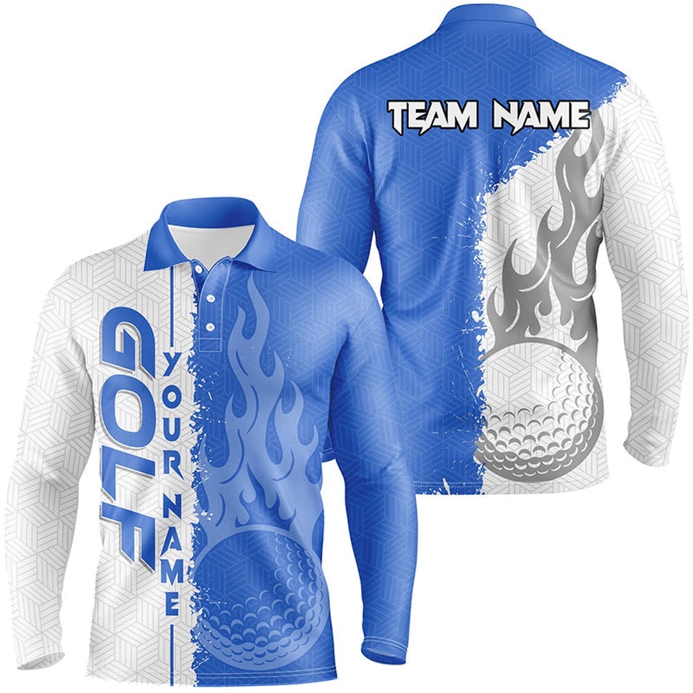 Blue And White Flame Golf Ball Custom Men’s Best Men’s Golf Wear For Team, Golf Polo Shirt, Golf Shirts Blue And White Flame Golf Ball Custom Men’s Best Men’s Golf Wear For Team, Golf Polo Shirt, Golf Shirts