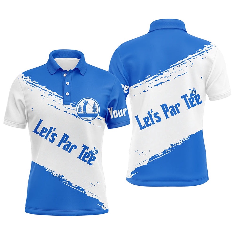 Blue And White Men’s Golf Polo Shirts Custom Name Let’S Par Tee Best Men’s Golf Wear, Golf Polo Shirt, Golf Shirts