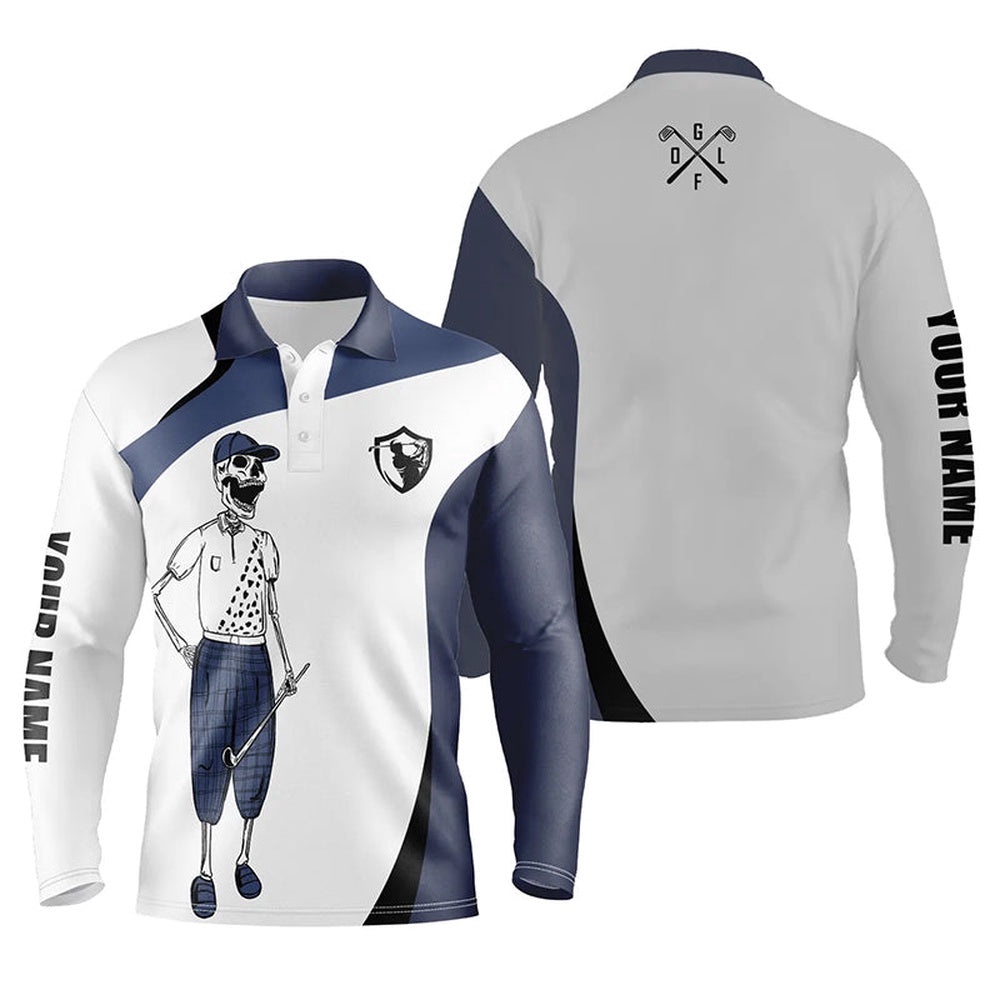 Blue And White Men’s Golf Polos Shirts Custom Name Funny Golf Skull Golf Shirt, Golfing Gift For Him, Golf Polo Shirt, Golf Shirts Blue And White Men’s Golf Polos Shirts Custom Name Funny Golf Skull Golf Shirt, Golfing Gift For Him, Golf Polo Shirt, Golf Shirts