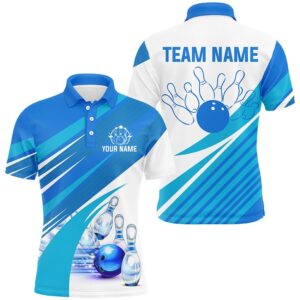 Blue And White Mens Bowling Shirts Custom&hellip;