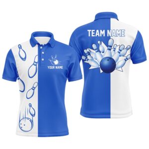 Blue And White Retro Vintage Bowling Polo&hellip;