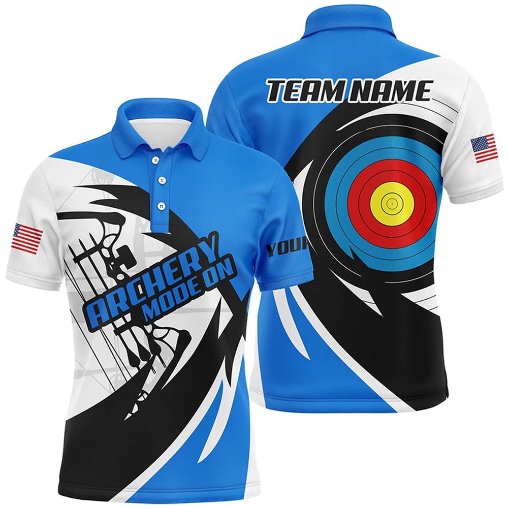 Blue Archery Polo Men Polo Shirts Custom Archery Bow Shirts, Custom Archery Team Polo Shirt