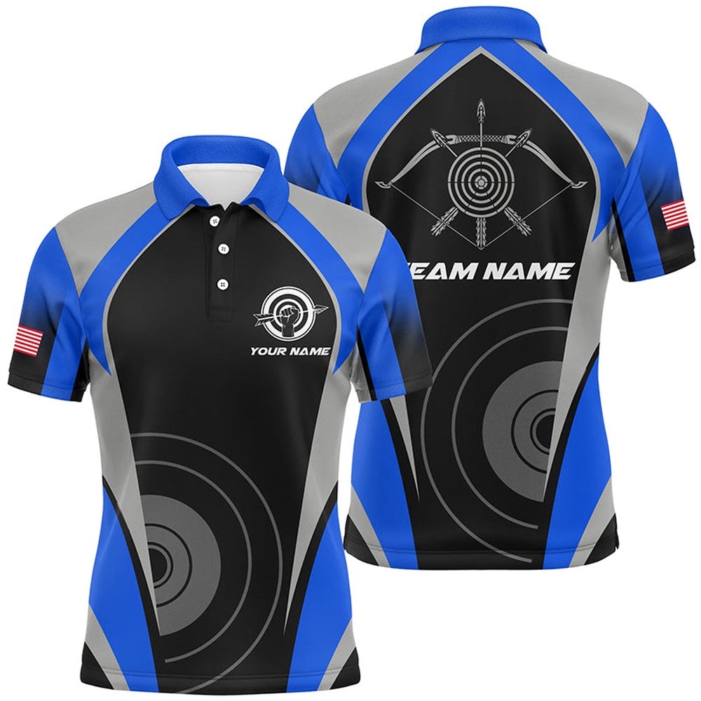 Blue Archery Polo Shirts For Men Best Custom Archery Uniform For Team, Custom Archery Team Polo Shirt