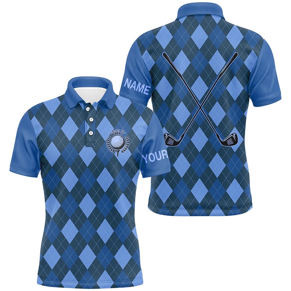 Blue Argyle Golf Clubs Men’s Golf Polo Shirts Custom Name Golf Outfit Men, Golf Polo Shirt, Golf Shirts