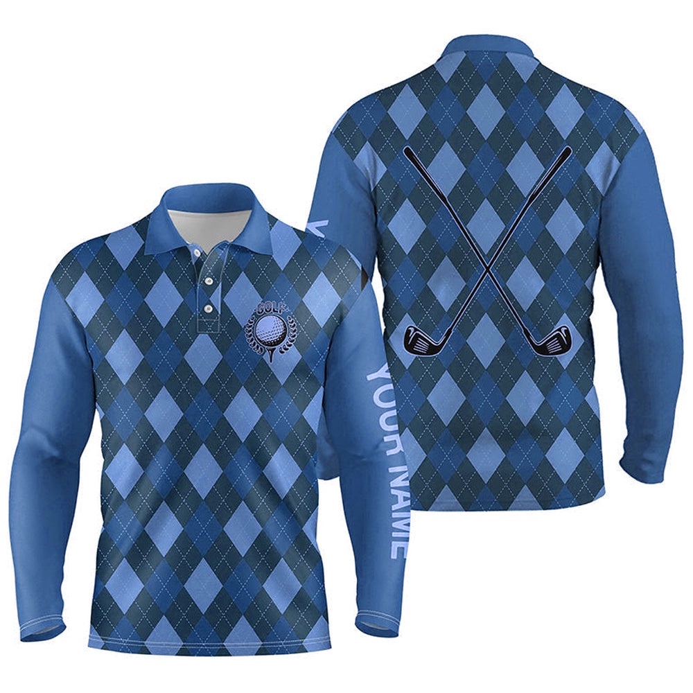 Blue Argyle Golf Clubs Men’s Golf Polo Shirts Custom Name Golf Outfit Men, Golf Polo Shirt, Golf Shirts