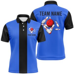 Blue Black Retro Bowling Polo Shirts For&hellip;