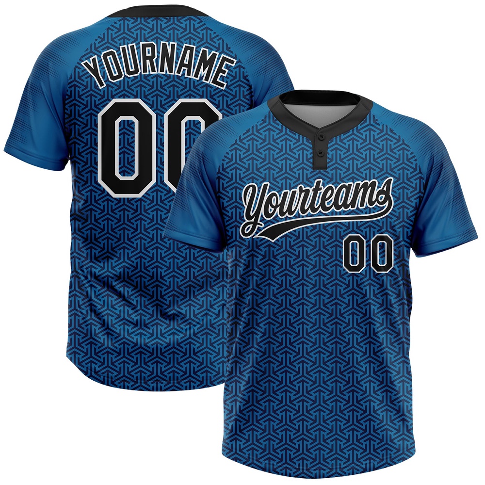 Blue Black White 3D Pattern Two Button Unisex Softball Jersey, Custom Team Softball Jersey
