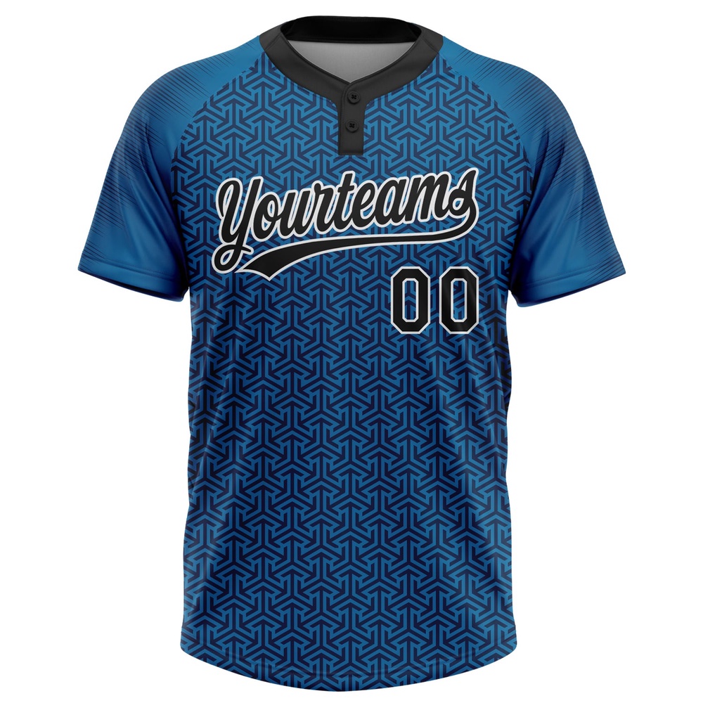 Blue Black White 3D Pattern Two Button Unisex Softball Jersey, Custom Team Softball Jersey