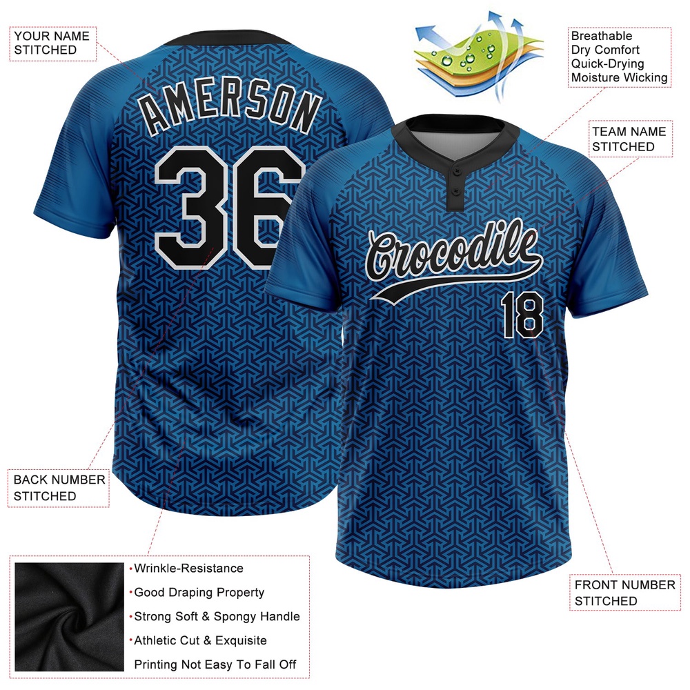Blue Black White 3D Pattern Two Button Unisex Softball Jersey, Custom Team Softball Jersey