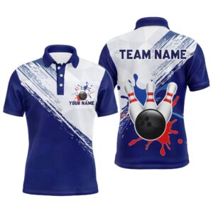 Blue Bowling Polo Shirt For Men Retro&hellip;