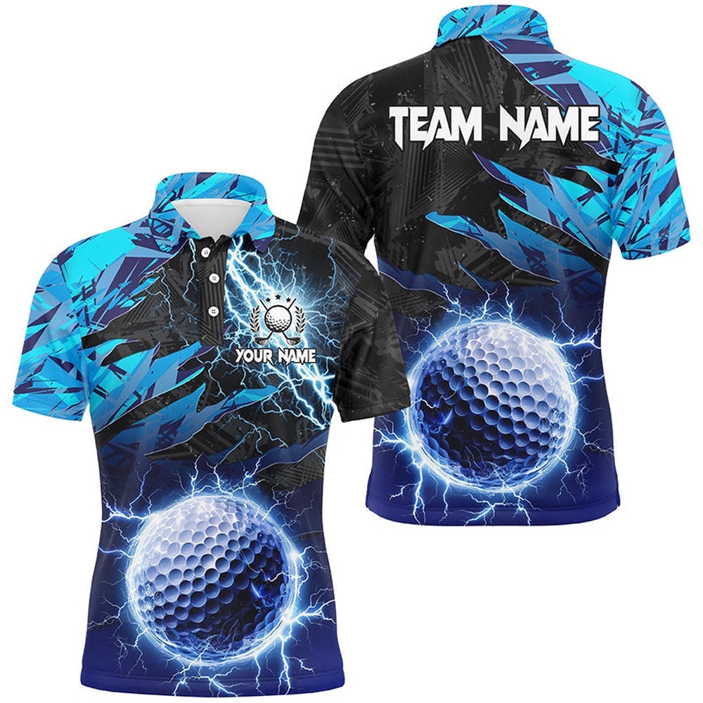 Blue Camo Lightning Thunder Golf Ball Custom Men’s Personalized Golf Apparel For Men, Golf Polo Shirt, Golf Shirts