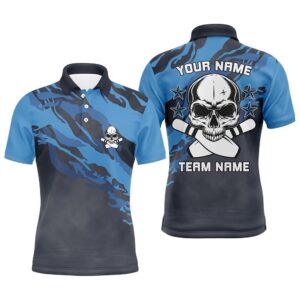 Blue Camo Skull Bowling Polo Shirt For&hellip;