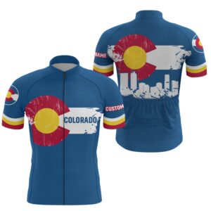 Blue Colorado Flag Menwomen Cycling Jersey Colorado Mountain Bike Shirt With 3 Pockets, Custom Mono Cycling Jersey