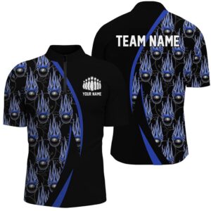 Blue Flame Bowling Ball Pattern Bowling Shirts&hellip;