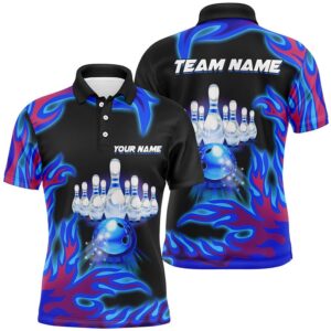 Blue Flame Bowling Team Polo Shirt, Mens&hellip;
