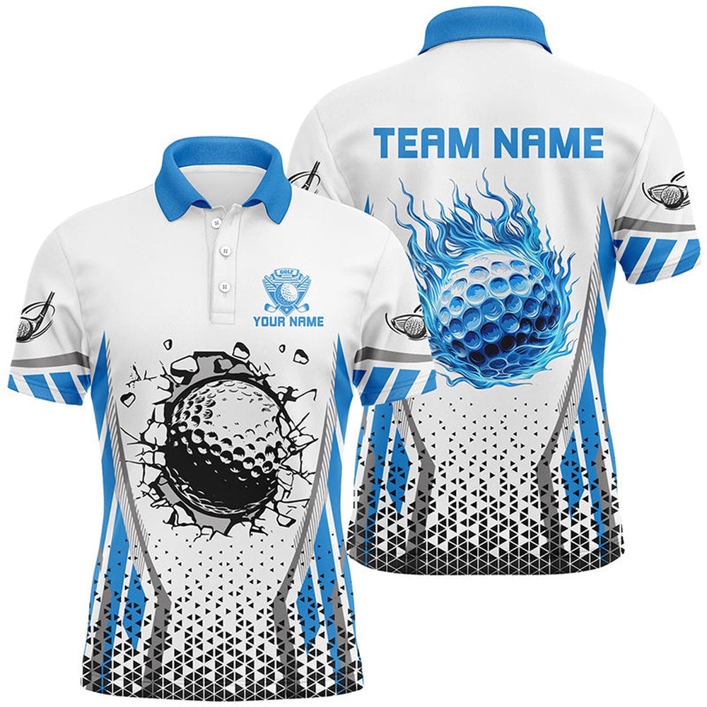 Blue Flame Golf Ball Wall Break White Men’s Golf Polo Shirt Custom Golf Attire For Men, Golf Polo Shirt, Golf Shirts Blue Flame Golf Ball Wall Break White Men’s Golf Polo Shirt Custom Golf Attire For Men, Golf Polo Shirt, Golf Shirts