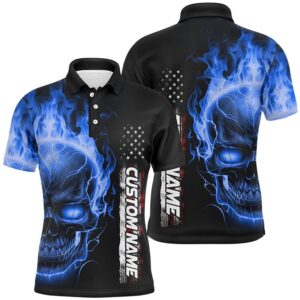 Blue Flame Skull Custom Bowling Polo Shirts&hellip;