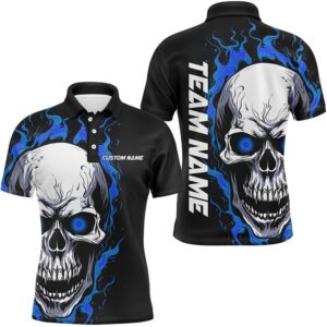 Blue Flame Skull Sport Polo Shirt, Custom&hellip;