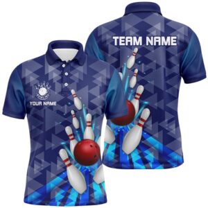 Blue Light Triangle Pattern Mens Bowling Shirts&hellip;