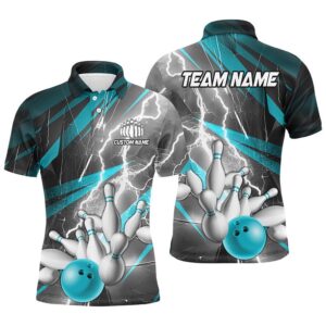 Blue Lightning Strike Custom Bowling Polo Shirts&hellip;