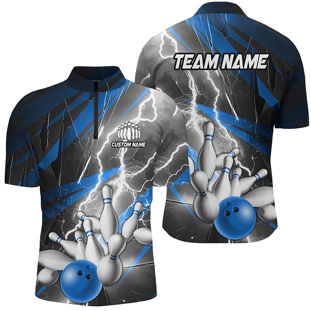 Blue Lightning Thunder Bowling Team Jersey,Team Bowling Shirts For Men And Women, Custom Bowling Team Jersey Shirt