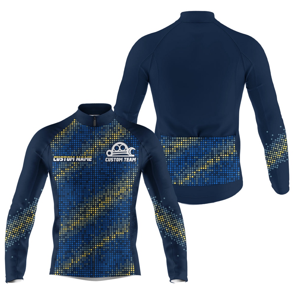 Blue Mens Cycling Jersey Custom Cycle Gear With 3 Pockets Anti Uv Full Zip Racewear, Custom Mono Cycling Jersey