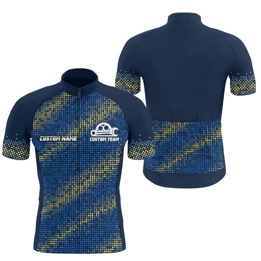 Blue Mens Cycling Jersey Custom Cycle Gear With 3 Pockets Anti Uv Full Zip Racewear, Custom Mono Cycling Jersey