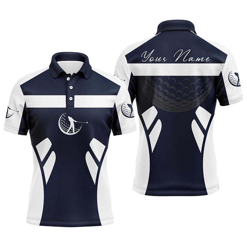 Blue Navy And White Men’s Golf Polo Shirts Custom Name Cool Golf Gifts For Men’s, Golf Polo Shirt, Golf Shirts