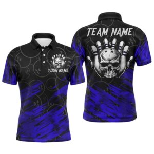 Blue Skull Bowling Polo Shirt For Men&hellip;