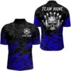 Blue Skull Bowling Jersey For Men, Bowling Pattern Bowling Team Jersey, Custom Bowling Team Jersey Shirt