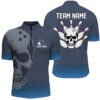 Blue Skull Bowling Shirt For Men & Women Funny Zip Bowling Team Jersey, Custom Bowling Team Jersey Shirt