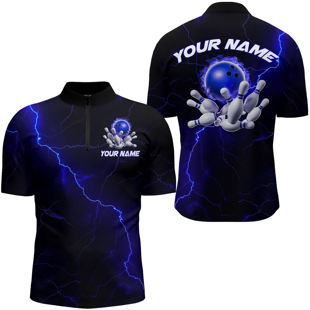 Blue Thunder Lightning Flame Bowling Ball Bowling Team Shirts For Men And Women Bowlers, Custom Bowling Team Jersey Shirt