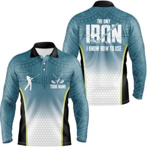 Blue Tribal Pattern Men s Golf Polo Shirts Custom The Only Iron I Know How To Use Men s Golf Attire Golf Polo Shirt Golf Shirts 2 tr4x5b.jpg