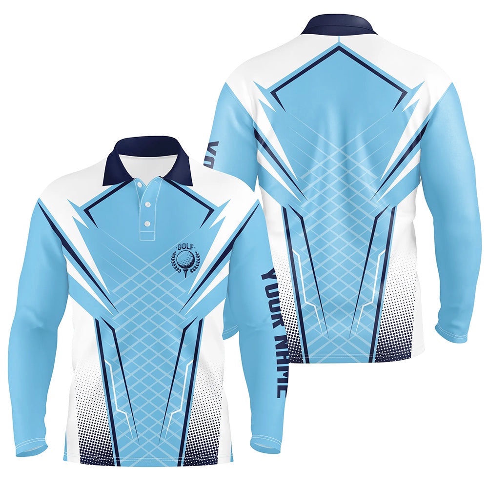 Blue White Personalized Men’s Golf Polo Shirt Custom Name Golf Shirts For Men Golfing Gifts, Golf Polo Shirt, Golf Shirts