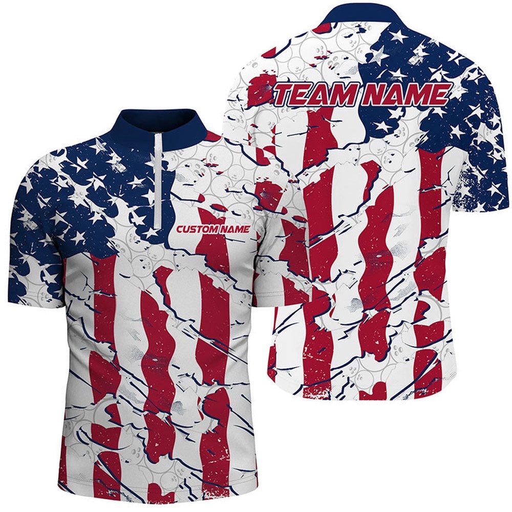 Bowling Ball Pattern American Flag Unisex Bowling Team Shirts, Patriotic Bowling Jersey, Custom Bowling Team Jersey Shirt