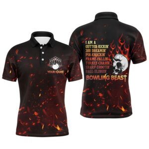 Bowling Beast Men Polo Shirt, Flame Skull&hellip;