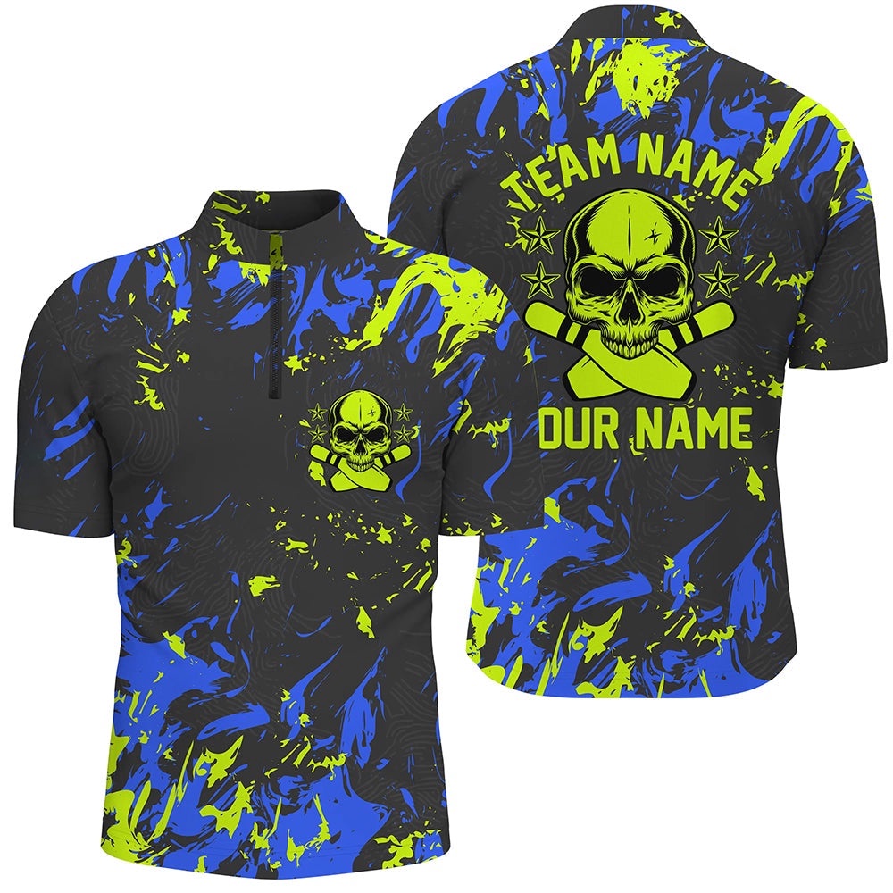 Bowling Jersey For Men, Skull Bowling Team Shirts Bowling Pin, Custom Bowling Team Jersey Shirt