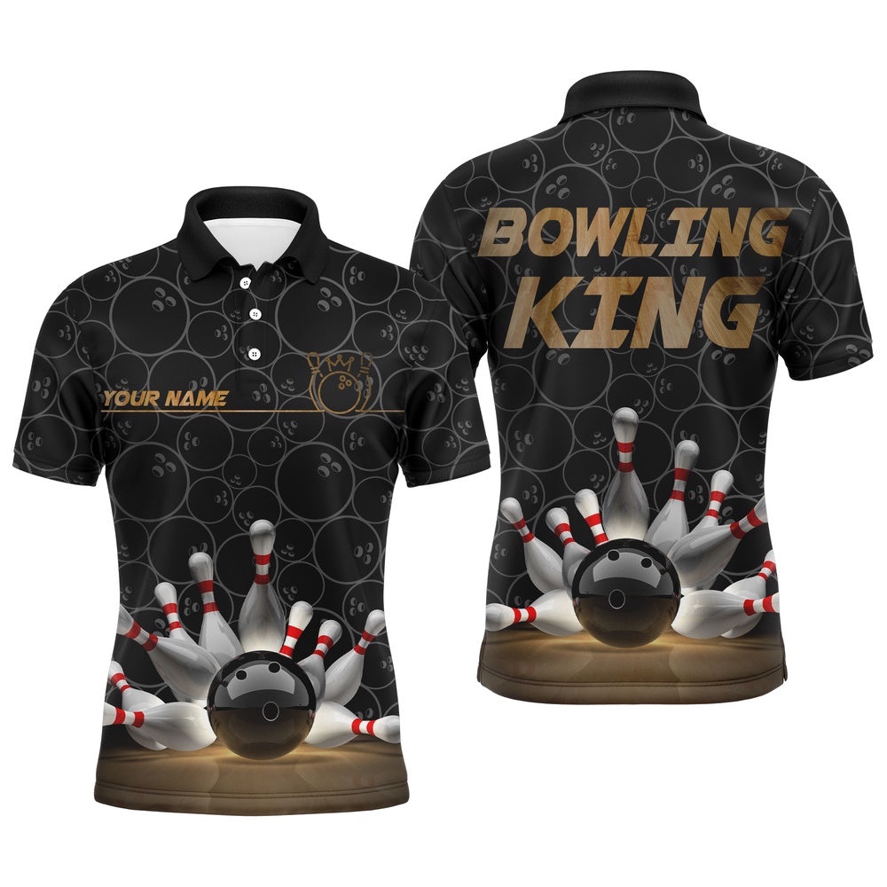 Bowling King Men Polo Shirt, Name Bowlers Polo Shirt Short Sleeves, Personalized Bowling Team Shirt