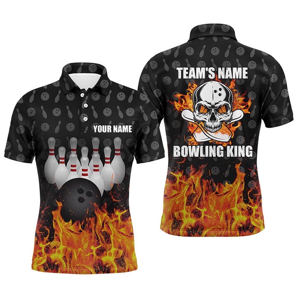Bowling King Men Polo Shirt, Skull Bowling Team Bowlers Polo Shirt, Personalized Bowling Team Shirt
