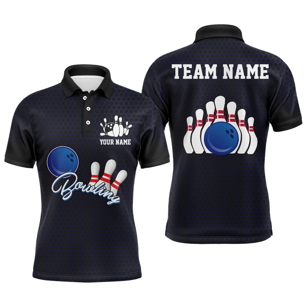 Bowling Polo Shirt For Men Bowling Team Shirt Black Bowling Polo Shirt, Personalized Bowling Team Shirt