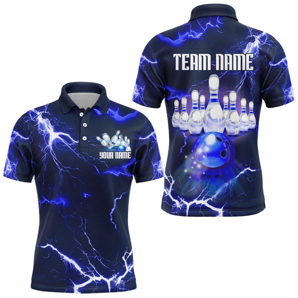 Bowling Polo Shirt For Men Lightning Thunder Bowling Polo Shirt Custom Bowling Polo Shirt, Personalized Bowling Team Shirt