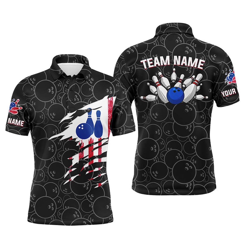 Bowling Polo Shirt Mens Bowling Polo Shirt American Flag Black Pattern Bowling Team Shirt, Personalized Bowling Team Shirt Bowling Polo Shirt Mens Bowling Polo Shirt American Flag Black Pattern Bowling Team Shirt, Personalized Bowling Team Shirt