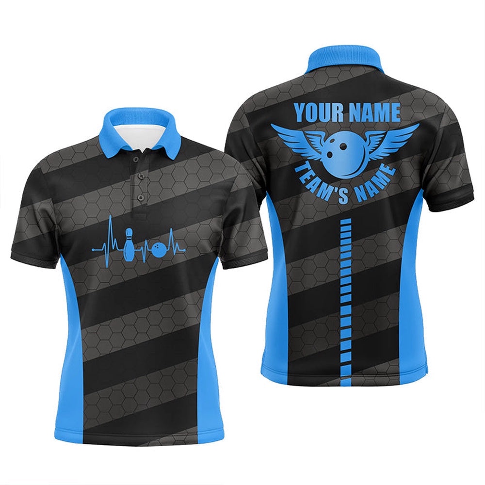 Bowling Polo Shirts For Men Custom Bowling Team Shirts For Bowlers, Team Bowling Polo Shirt Blue, Personalized Bowling Team Shirt